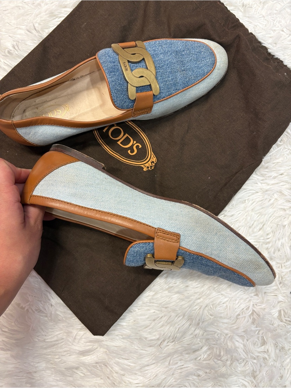 Tods Kate denim loafers blue & tan - Picture 10 of 13